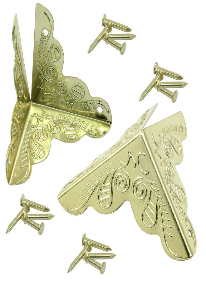 Marvexi 48 PCS Furniture Triangle Corner Protector 1" x 1" Antique Gold Metal Corner Guards Trim Decorative with Screws for Storage Box Cabinet Wooden Chest etc - Image 1